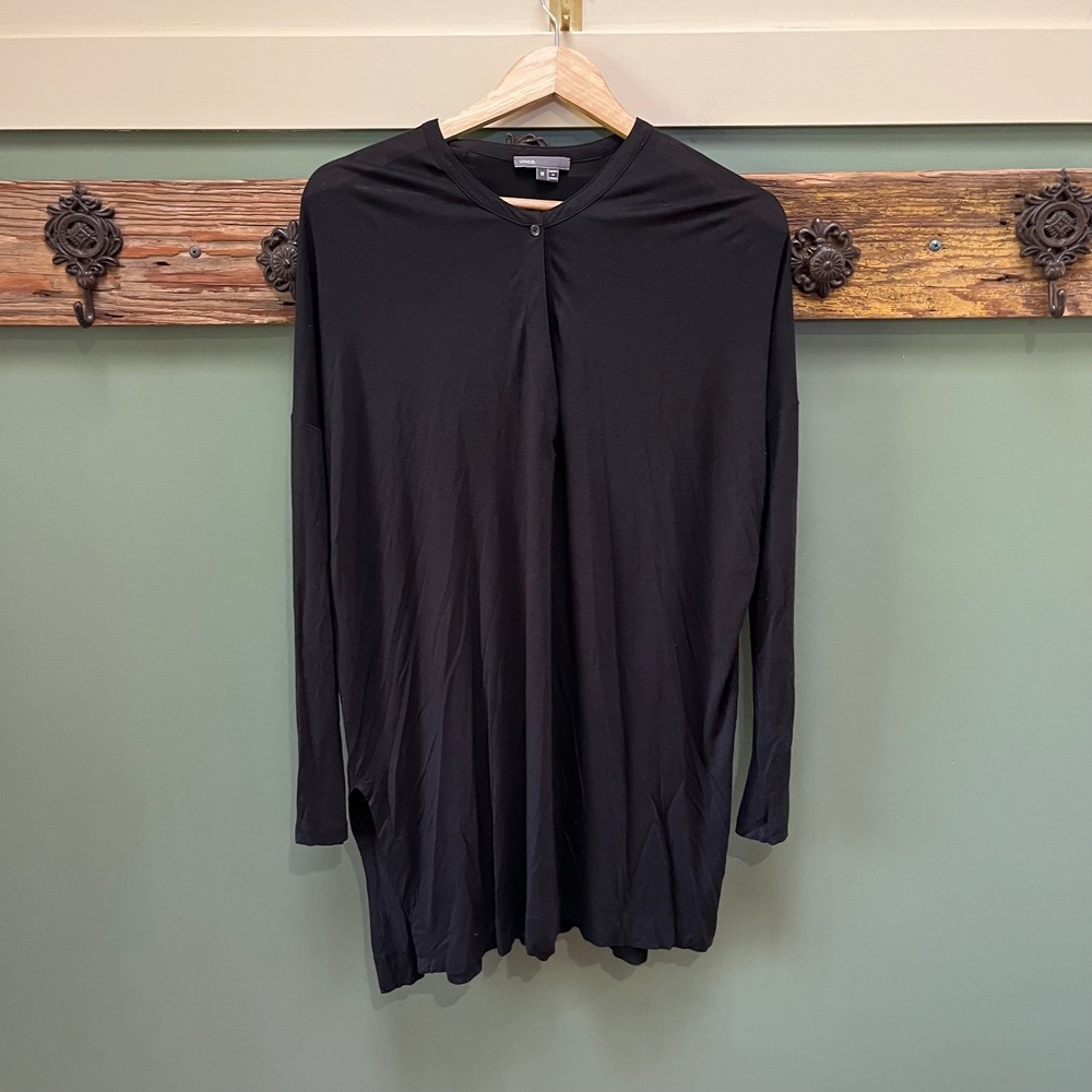 Vince Womens Black Viscose Long Sleeve Henley Tunic Top Size M RN106730